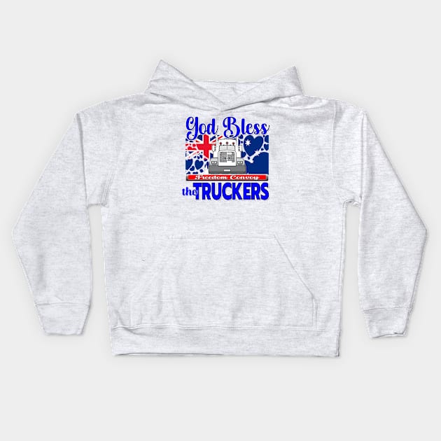 GOD BLESS THE TRUCKERS - FREEDOM CONVOY AUSTRALIA - AUSTRALIA FLAG WITH HEARTS Kids Hoodie by KathyNoNoise